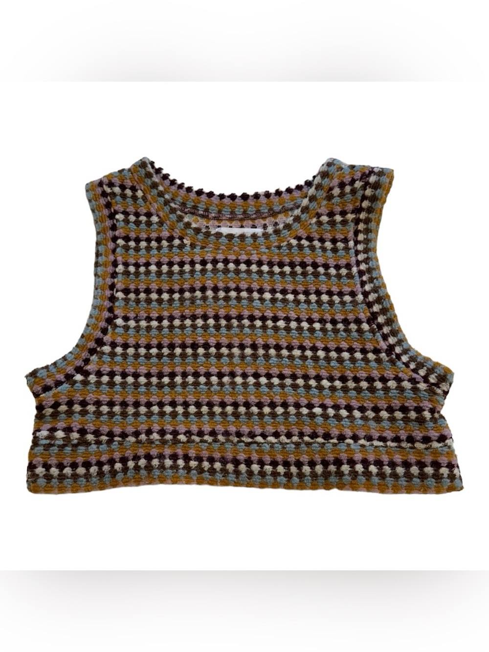 Zara Striped Knit Sweater Vest Crop Top Multicolor Boho Festival Granny Square